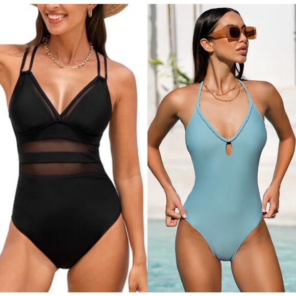 NWT Cupshe Emerge Braided Halter Cutout One Piece Swimsuit Beach BUNDLE Size M - Picture 1 of 6